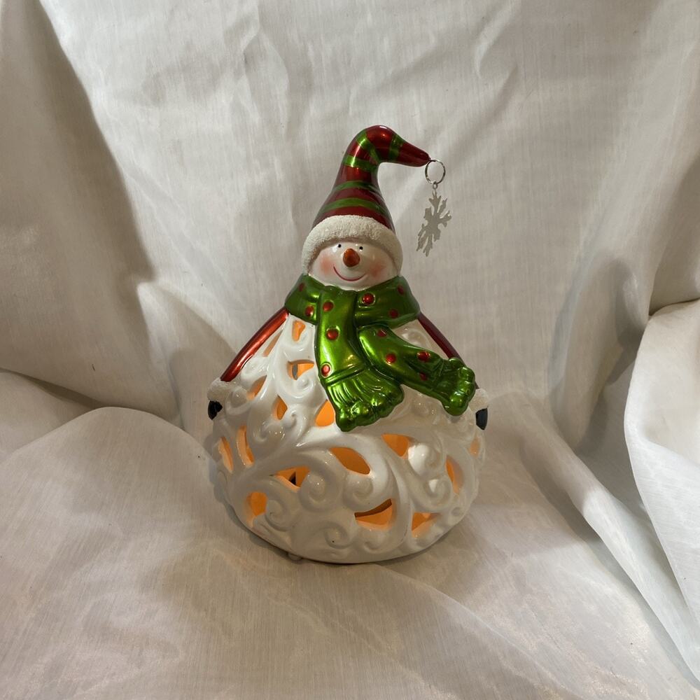 QVC Home Reflections Christmas Snowman Luminary Frameless Candle W/Box